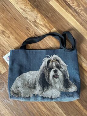 Picken Jacquard Cotten Woven Shih Tzu Dog Tapestry Tote Bag